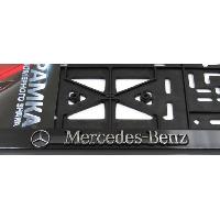 Рамка номера пластик с защелкой, черная, рельеф, MERCEDES серебро (уп.30 шт.)