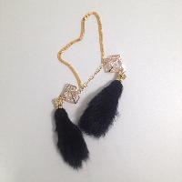 Подвеска салонная двойная ХВОСТ (норка) Черная, Бриллиант/кристалл, золото, шт.    347-BK