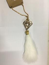 Подвеска салонная двойная ХВОСТ (норка) Белая, Бриллиант/кристалл, золото, шт.    347-WH