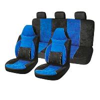 Чехлы велюр, салон ( 9 пр) слитные подголовники PROTECT-1, Черный-Синий SKYWAYS01301034