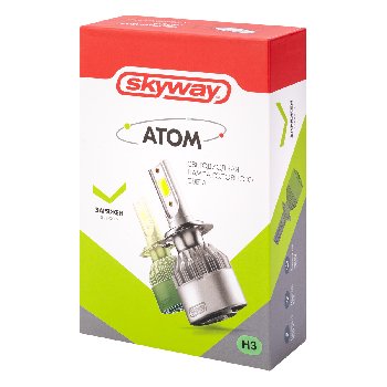 Лампа (LED аналог ксенона) H 3 (C6) 12V 26W 6000K 2500Lm PK22s Атом (2 шт), к-т  SKYWAY S08701002