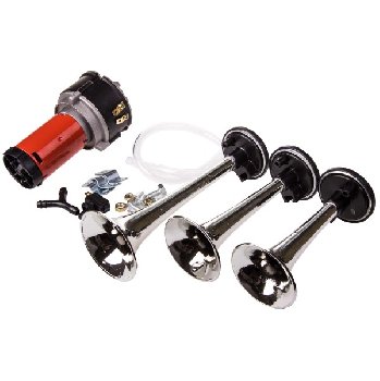 Сигнал воздушный 12V 3 рожка, L 140/160/220мм,110dB, компрессор, хром  SKYWAY S07601013 (1/10)