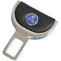 Заглушка ремня безопасности металлическая широкая, черная кожа, хром MMC (пакет) , шт.