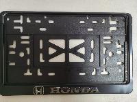 Рамка номера квадратная 290*170, пластик с защелкой черная, надпись HONDA серебро