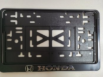 Рамка номера квадратная 290*170, пластик с защелкой черная, надпись HONDA серебро