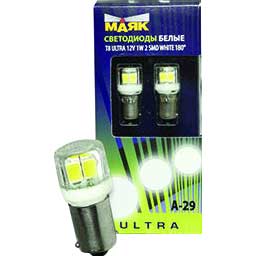 Светодиод T 8 12V WHITE  2SMD (5730) 1W BA9S 180° ULTRA (Маяк) (12T8/A-29)  2шт. , к-т