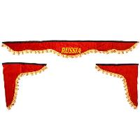 Ламбрекен лобового стекла со шторками 180см/60*60см РОССИЯ, Красный, к-т  SKYWAY 