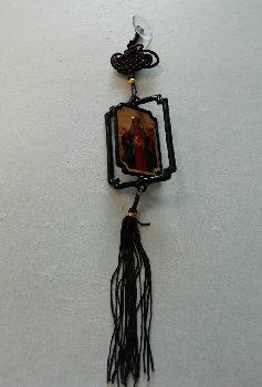 Подвеска салонная Икона 8*5см,пластик, поворотная, макраме  (30878)