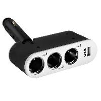 Адаптер прикуривателя 3 гнезда+1 USB*0.5A, подвижный штекер на корпусе, Черный  SKYWAY S02301006