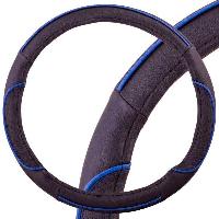 Оплетка экокожа комбинированная Combo-5, M (37-39 см), черная/синяя полоса SKYWAY S01102334