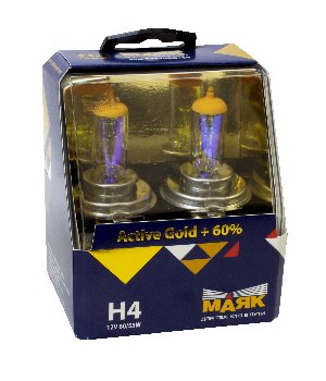 Лампа галогеновая H 4 12V 60/55W P43t Gold Active+60 (72420AG+60) 2 шт, к-т  Маяк (1/6) 