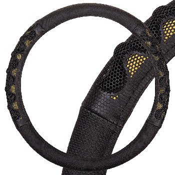Оплетка экокожа комбинированная, вставки Соты, Racer-2, М (37-39 см), Желтая, шт. SKYWAY S01102420