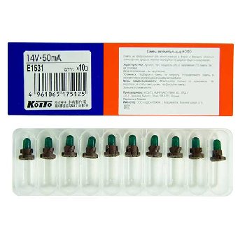 Лампа 14V T4.2  50mA green ( KOITO ) (уп.10 шт.) E1531