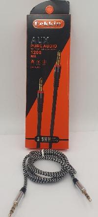 Кабель AUX (mini jack 3.5 mm) стальной штекер, тканевая оплетка, L 1,2м, черный (коробка) DK-AUX7 