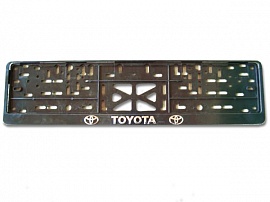 Рамка номера пластик с защелкой, черная, рельеф, TOYOTA серебро (уп.30 шт.)