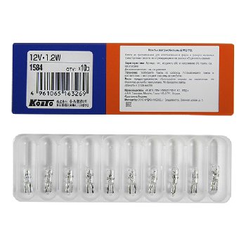 Лампа б/ц 12V  1.2W  T5  KOITO (уп 10 шт) ( 1584 )