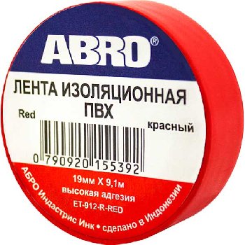 Изолента ПВХ ( 19мм* 9.1м) Красная, шт. ABRO (1/500)