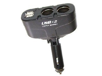 Адаптер прикуривателя WF-0668 (2 разъема + 2 USB) подвижное крепление штекера, черный