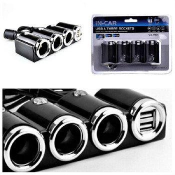 Адаптер прикуривателя 3 гнезда+2 USB 3.1mA, 120W, 12/24V, штекер на проводе No.1503