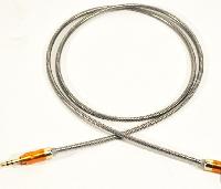 Кабель AUX (mini jack 3.5 mm) стальной штекер, метал оплетка, без упаковки, L 1м, хром 