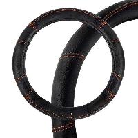 Оплетка экокожа гладкая Top-3, M (37-39 см), черная/оранжевая строчка SKYWAY S01102051