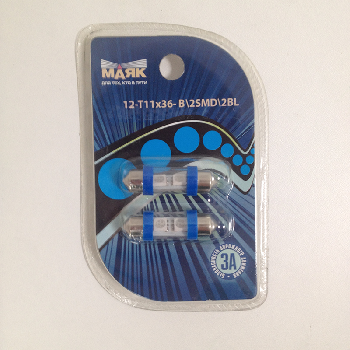 Светодиод T11*36 12V BLUE  2SMD S8,5 (блистер 2 шт) (Маяк) (12T11*36-B/2SMD/2 BL),к-т