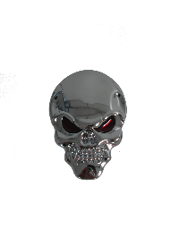 Шильдик металл Череп средний, серебро, красные глаза