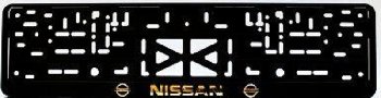 Рамка номера пластик с защелкой, черная, рельеф, NISSAN золото (уп.30 шт.)