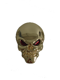 Шильдик металл Череп средний, золото, красные глаза