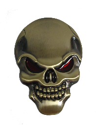 Шильдик металл Череп средний, бронза, красные глаза