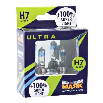 Лампа галогеновая H 7 12V 55W Pх26d Super Light+100 (82720SL+100) 2 шт, к-т  Маяк Ultra
