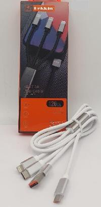 Кабель USB для зарядки 3в1(iPhone/Android/Type-C), L 1.2м, тканевая оплетка, белый(в коробке)DK-AC43