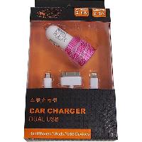 Адаптер прикуривателя 2 USB (2.1A; 3.1A ) + зарядка 3 вида , белый/ розовый