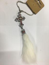 Подвеска салонная ХВОСТ (норка) Белая, Крест/стразы, серебро, шт.    556-WH