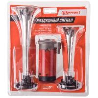 Сигнал воздушный 12V 2 рожка, L 160/220мм,110dB, компрессор, хром  SKYWAY S07601005 (1/10) вывод