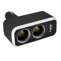 Адаптер прикуривателя 2 гнезда+1 USB*0.5A, подвижный штекер на корпусе, Черный SKYWAY S02301003