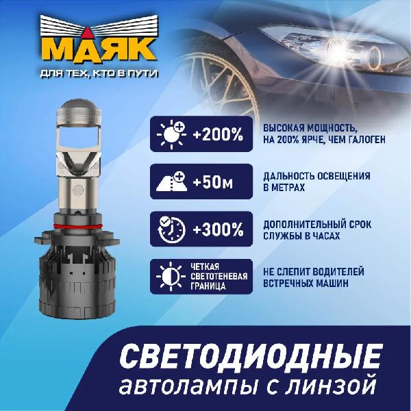 Лампа (LED аналог ксенона) HB4 12-30V 5000К мини линза P22d WHITE (2 шт.), к-т  Маяк (Z5+/12-30/HB4)