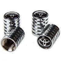 Колпачок для камеры металлический цилиндр рифленый, хром с эблемой Toyota  4 шт,  к-т  SKYWAY H-01