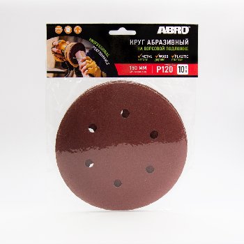 Круг шлифовальный самозацепляемый D150 мм, 6 отв, P 120 (уп 10 шт) к-т   ABRO VD-150A120-RE 