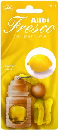 Ароматизатор подвесной жидкий флакон стекло/дерево Alibi Fresco Лимон FS-15 (1/12)