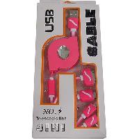 Кабель USB для зарядки, разъем 4 вида , L 100 см, со смоткой шнура, розовый