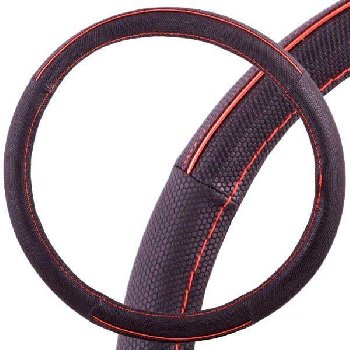 Оплетка экокожа комбинированная Combo-8, M (37-39 см), черная/красная полоса SKYWAY S01102307