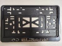 Рамка номера квадратная 290*170, пластик с защелкой черная, надпись SUBARU серебро