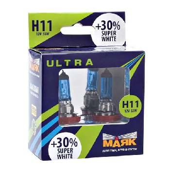 Лампа галогеновая H11 12V  55W PGJ19-2 White Vision +30% Маяк (С82110WV+150), ( 2 шт), к-т 