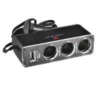 Адаптер прикуривателя 3 гнезда+1 USB*0.5A, крепление штекера на проводе, Черный SKYWAY S02301008