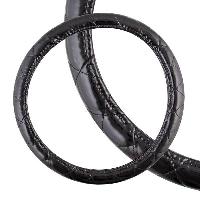 Оплетка экокожа лак Luxury-5, M (37-39 см) черная с черной строчкой SKYWAY S01105002