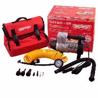 Компрессор метал корпус 12V ТИТАН-05 35л/10Атм (6 насадок-лодки, матрасы), сумка  SKYWAY S02001017