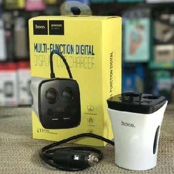 Зарядка телефона в подстаканник iPhone/Android (2USB /2 порта прикуривателя) Z11, белый, HOCO