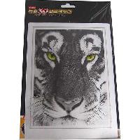 Наклейка  3D голограмма Тигр черно-белый, зеленые глаза, 140*190 мм