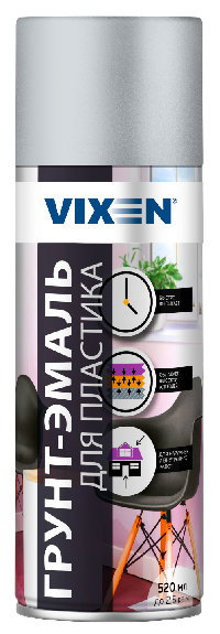 Грунт на пластик-эмаль, 520 мл, спрей, Светлый алюминий (RAL 9006) VX50104 VIXEN (уп.12шт)